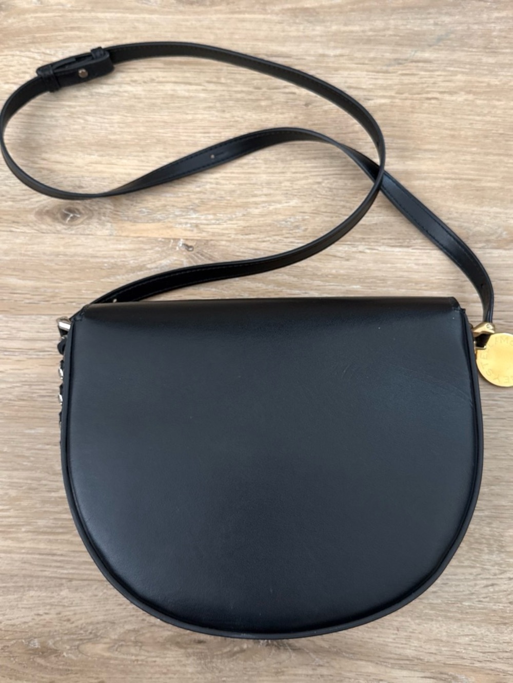 Stella McCartney Frayme Black Crossbody Saddle Bag with Gold & Silver Accents - Picture 7 of 8